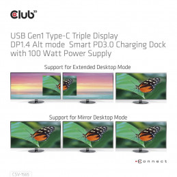 CLUB3D USB Gen1 Type-C Triple Display DP1.4 Alt mode Smart PD3.0 Charging Dock with 100 Watt Power Supply