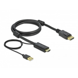 DeLOCK 85963 videokaapeli-adapteri 1 m HDMI-tyyppi A (vakio) DisplayPort + USB Type-A Musta