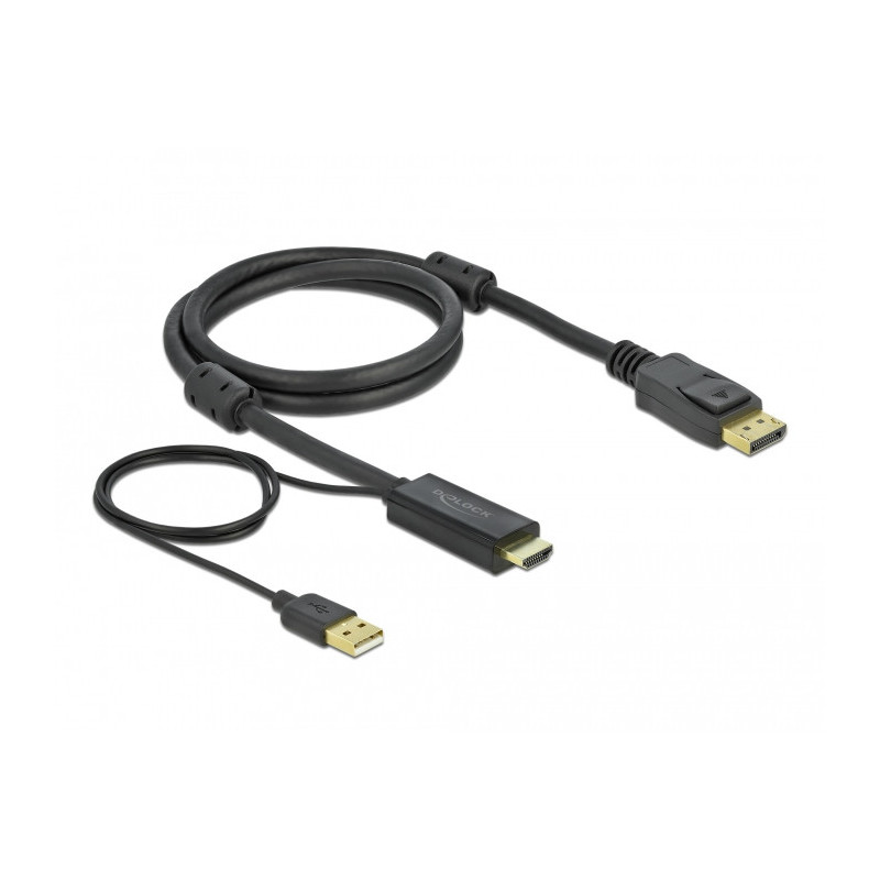 DeLOCK 85963 videokaapeli-adapteri 1 m HDMI-tyyppi A (vakio) DisplayPort + USB Type-A Musta