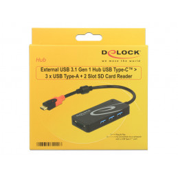 DeLOCK HUB USB 3.0 USB Type-C  3 Port extern USB 3.2 Gen 1 (3.1 Gen 1) Type-C 5000 Mbit s Musta