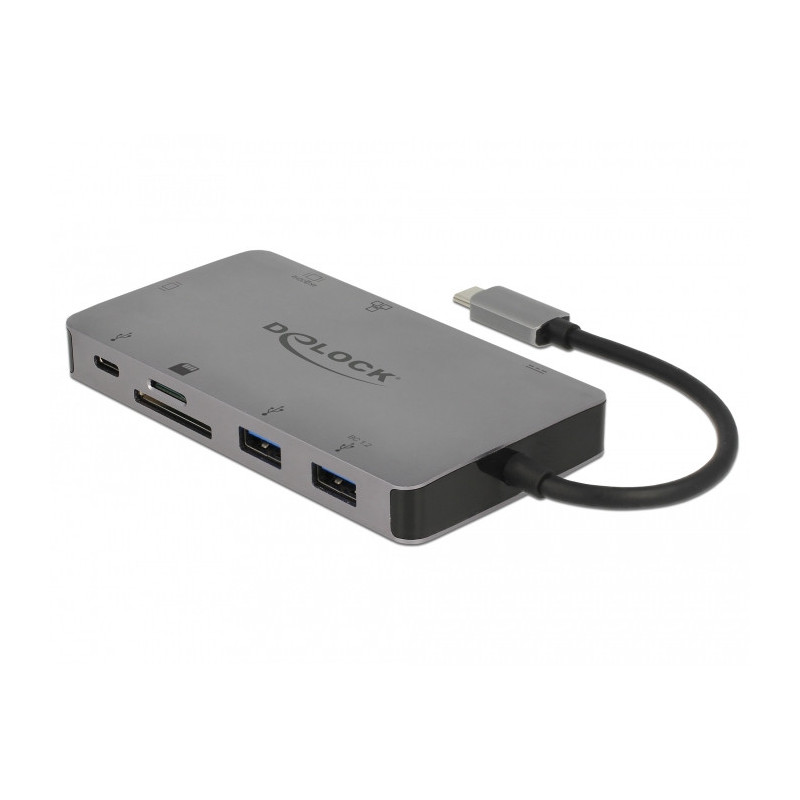 DeLOCK 87735 kannettavien tietokoneiden telakka ja porttitoistin Langallinen USB 3.2 Gen 1 (3.1 Gen 1) Type-C Harmaa