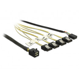 DeLOCK 1m, Mini SAS HD SFF-8643 4xSATA 7p Musta, Hopea, Keltainen