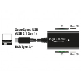 DeLOCK 91740 kortinlukija USB 3.2 Gen 1 (3.1 Gen 1) Type-C Musta