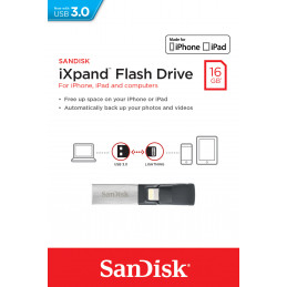 SanDisk iXpand USB-muisti 16 GB USB Type-A   Lightning 3.2 Gen 1 (3.1 Gen 1) Musta, Hopea