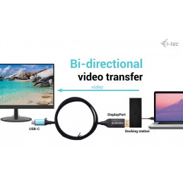 i-tec C31CBLDP8KBIDIR videokaapeli-adapteri 1,5 m DisplayPort USB Type-C Musta