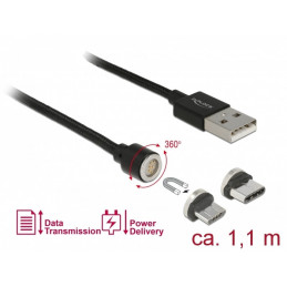 DeLOCK 85723 USB-kaapeli 1,1 m USB 2.0 USB A USB C Micro-USB B Musta