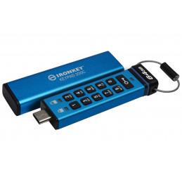 Kingston Technology IronKey Keypad 200 USB-muisti 64 GB USB Type-C 3.2 Gen 1 (3.1 Gen 1) Sininen