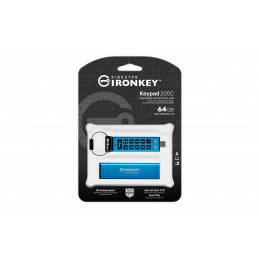 Kingston Technology IronKey Keypad 200 USB-muisti 64 GB USB Type-C 3.2 Gen 1 (3.1 Gen 1) Sininen
