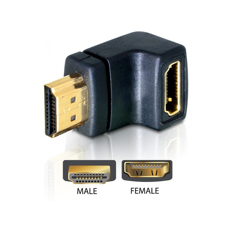 DeLOCK HDMI male  HDMI female 90° down HDMI 1.3 Musta