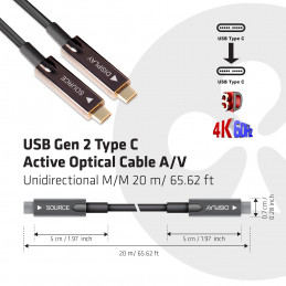 CLUB3D USB3.2 G2 TYPE-C ACT. OPT. A V M M 20M USB-kaapeli USB 3.2 Gen 2 (3.1 Gen 2) USB C Musta