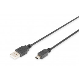 Digitus 1m, USB2.0-A USB2.0 mini-B USB-kaapeli USB A Mini-USB B Musta