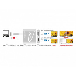 DeLOCK 87705 videokaapeli-adapteri 0,15 m USB Type-C HDMI + VGA (D-Sub) Hopea