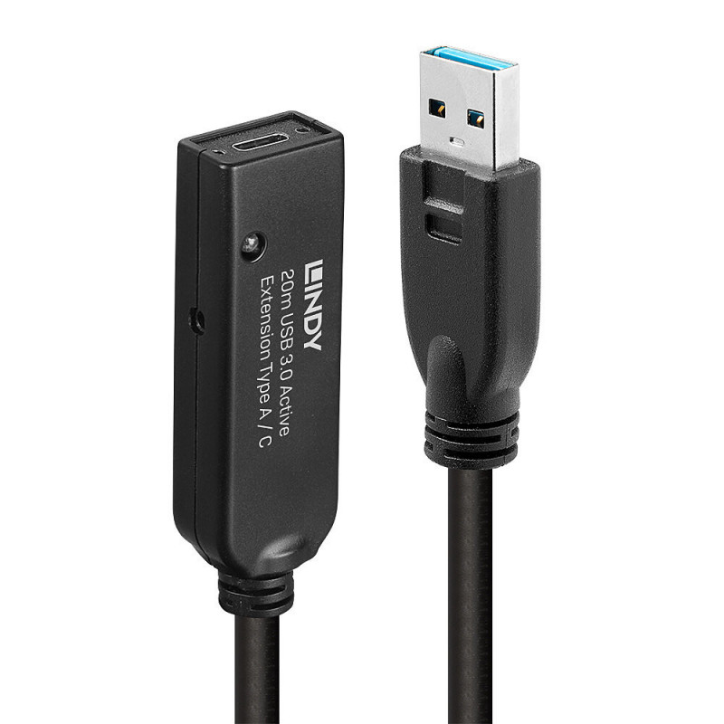 Lindy 43375 USB-kaapeli 20 m USB 3.2 Gen 1 (3.1 Gen 1) USB A Musta