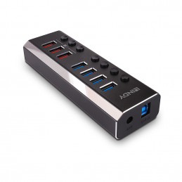 Lindy 4 Port USB 3.0 Hub with 3 Quick Charge 3.0 Ports USB 3.2 Gen 1 (3.1 Gen 1) Type-B 5000 Mbit s Musta