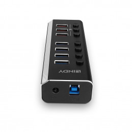 Lindy 4 Port USB 3.0 Hub with 3 Quick Charge 3.0 Ports USB 3.2 Gen 1 (3.1 Gen 1) Type-B 5000 Mbit s Musta