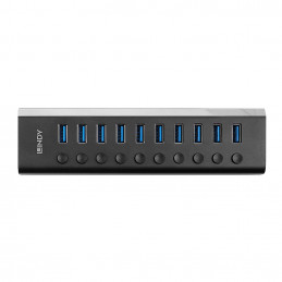 Lindy 10 Port USB 3.0 Hub with On Off Switches USB 3.2 Gen 1 (3.1 Gen 1) Type-B 5000 Mbit s Musta