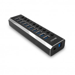 Lindy 10 Port USB 3.0 Hub with On Off Switches USB 3.2 Gen 1 (3.1 Gen 1) Type-B 5000 Mbit s Musta