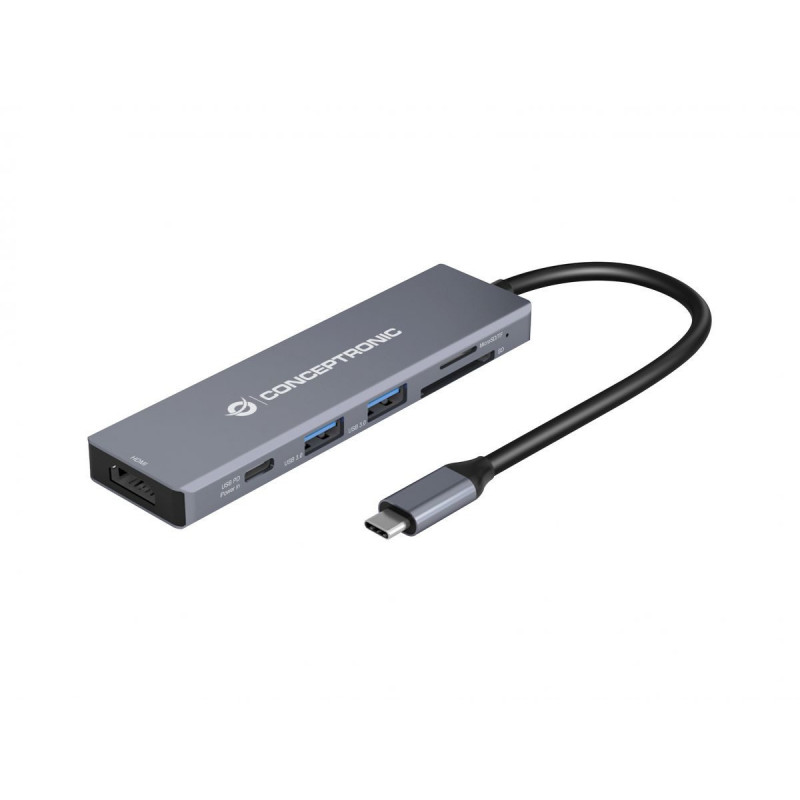 Conceptronic DONN23G kannettavien tietokoneiden telakka ja porttitoistin Langallinen USB 3.2 Gen 1 (3.1 Gen 1) Type-C Harmaa