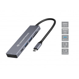 Conceptronic DONN23G kannettavien tietokoneiden telakka ja porttitoistin Langallinen USB 3.2 Gen 1 (3.1 Gen 1) Type-C Harmaa