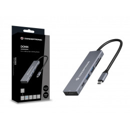 Conceptronic DONN23G kannettavien tietokoneiden telakka ja porttitoistin Langallinen USB 3.2 Gen 1 (3.1 Gen 1) Type-C Harmaa