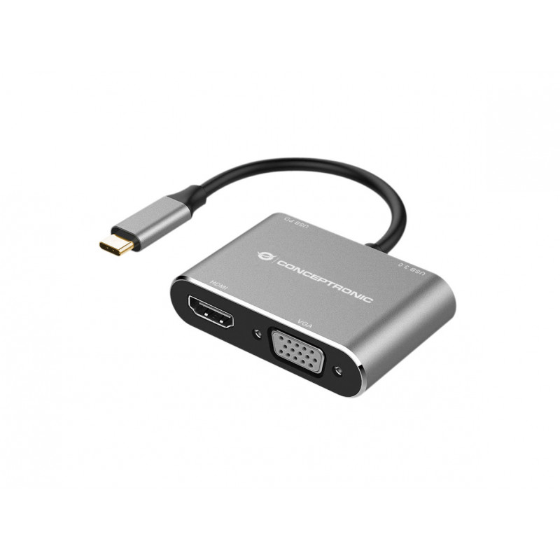 Conceptronic DONN16G kannettavien tietokoneiden telakka ja porttitoistin Langallinen USB 3.2 Gen 1 (3.1 Gen 1) Type-C Musta,