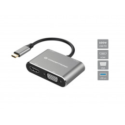 Conceptronic DONN16G kannettavien tietokoneiden telakka ja porttitoistin Langallinen USB 3.2 Gen 1 (3.1 Gen 1) Type-C Musta,