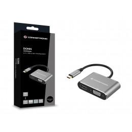 Conceptronic DONN16G kannettavien tietokoneiden telakka ja porttitoistin Langallinen USB 3.2 Gen 1 (3.1 Gen 1) Type-C Musta,