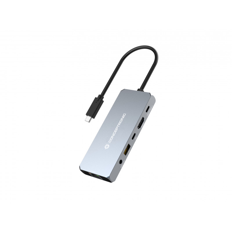 Conceptronic DONN22G kannettavien tietokoneiden telakka ja porttitoistin Langallinen USB 3.2 Gen 2 (3.1 Gen 2) Type-C Harmaa