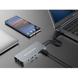 Conceptronic DONN22G kannettavien tietokoneiden telakka ja porttitoistin Langallinen USB 3.2 Gen 2 (3.1 Gen 2) Type-C Harmaa