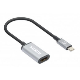 Manhattan 153706 videokaapeli-adapteri 0,15 m USB Type-C HDMI Musta, Hopea