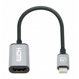 Manhattan 153706 videokaapeli-adapteri 0,15 m USB Type-C HDMI Musta, Hopea