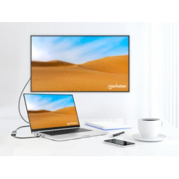 Manhattan 153706 videokaapeli-adapteri 0,15 m USB Type-C HDMI Musta, Hopea