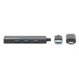 Manhattan 180863 keskitin USB 3.2 Gen 1 (3.1 Gen 1) Type-A + Type-C 5000 Mbit s Musta