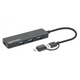 Manhattan 180863 keskitin USB 3.2 Gen 1 (3.1 Gen 1) Type-A + Type-C 5000 Mbit s Musta