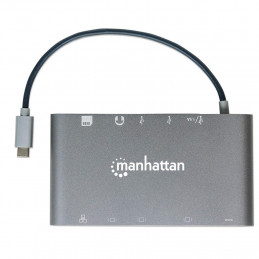 Manhattan 152808 kannettavien tietokoneiden telakka ja porttitoistin Langallinen USB 3.2 Gen 1 (3.1 Gen 1) Type-C Hopea
