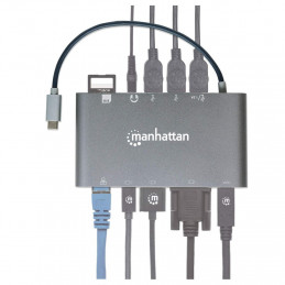 Manhattan 152808 kannettavien tietokoneiden telakka ja porttitoistin Langallinen USB 3.2 Gen 1 (3.1 Gen 1) Type-C Hopea