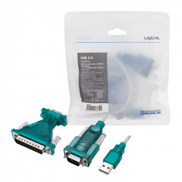 LogiLink UA0042B sarjamuunnin -toistin -eristin USB 2.0 RS-232 Vihreä, Läpinäkyvä