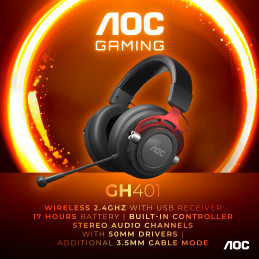 AOC GH401 kuulokkeet ja kuulokemikrofoni Langallinen & langaton Pääpanta Pelaaminen Musta, Punainen