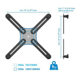 Manhattan 461870 monitorin kiinnike ja jalusta 68,6 cm (27") Musta Seinä