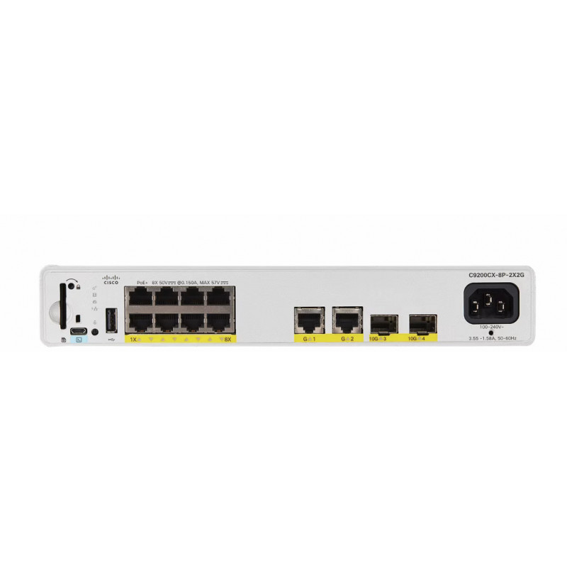 Cisco Catalyst C9200CX-8P-2X2G-A verkkokytkin Hallittu L2 L3 Gigabit Ethernet (10 100 1000) Power over Ethernet -tuki Harmaa