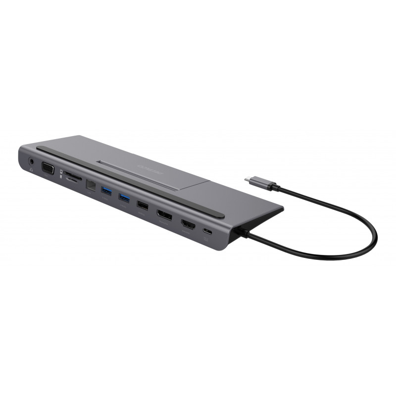 Deltaco USBC-DOCK2 kannettavien tietokoneiden telakka ja porttitoistin Langallinen USB 3.2 Gen 1 (3.1 Gen 1) Type-C Harmaa