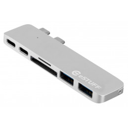 eSTUFF ES84122-SILVER kannettavien tietokoneiden telakka ja porttitoistin USB 3.2 Gen 1 (3.1 Gen 1) Type-C Hopea