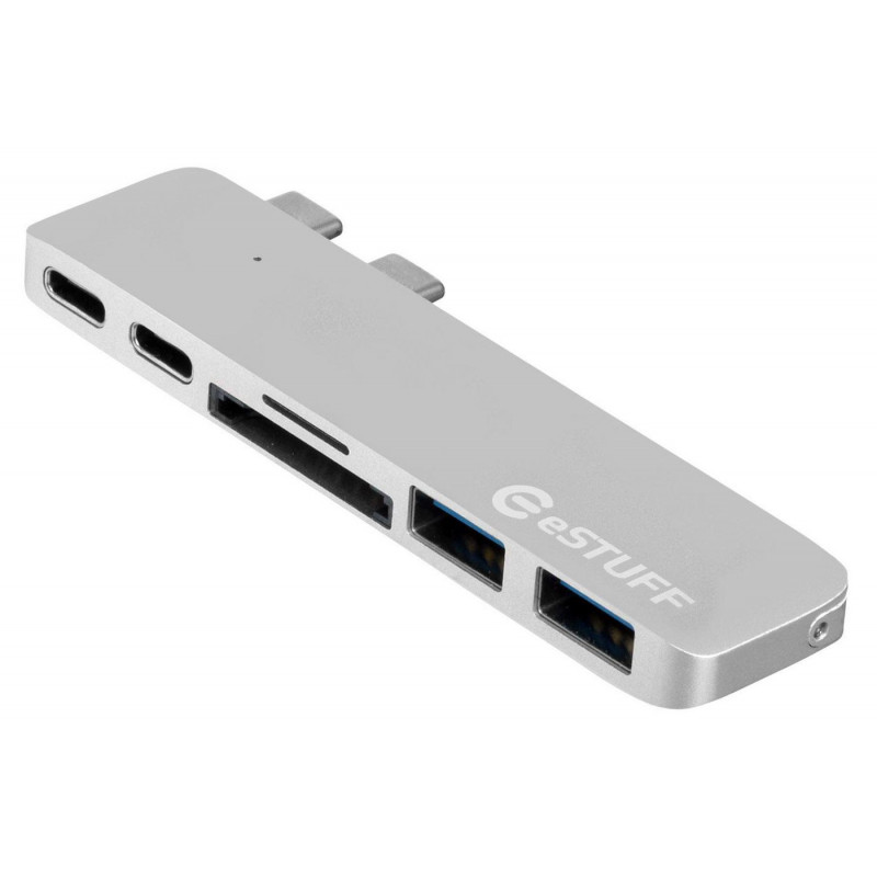 eSTUFF ES84122-SILVER kannettavien tietokoneiden telakka ja porttitoistin USB 3.2 Gen 1 (3.1 Gen 1) Type-C Hopea