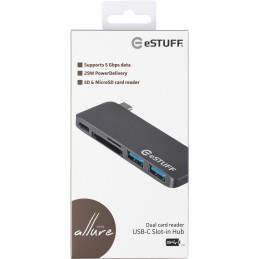 eSTUFF ES84121-GREY kannettavien tietokoneiden telakka ja porttitoistin USB 3.2 Gen 1 (3.1 Gen 1) Type-C Harmaa