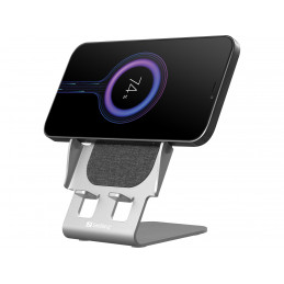 Sandberg Wireless Charger Stand 15W Alu Älypuhelin Harmaa USB Langaton lataaminen Pikalataus Sisätila