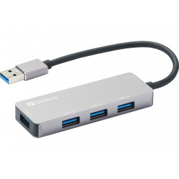 Sandberg 333-67 keskitin USB 3.2 Gen 1 (3.1 Gen 1) Type-A 5000 Mbit s Harmaa