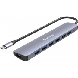 Sandberg 136-40 keskitin USB 3.2 Gen 1 (3.1 Gen 1) Type-C 5000 Mbit s Harmaa