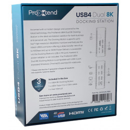 ProXtend DOCK2XUSB4 kannettavien tietokoneiden telakka ja porttitoistin Langallinen USB4 Harmaa