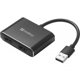 Sandberg 134-35 videokaapeli-adapteri USB A-tyyppi 2 x HDMI Musta