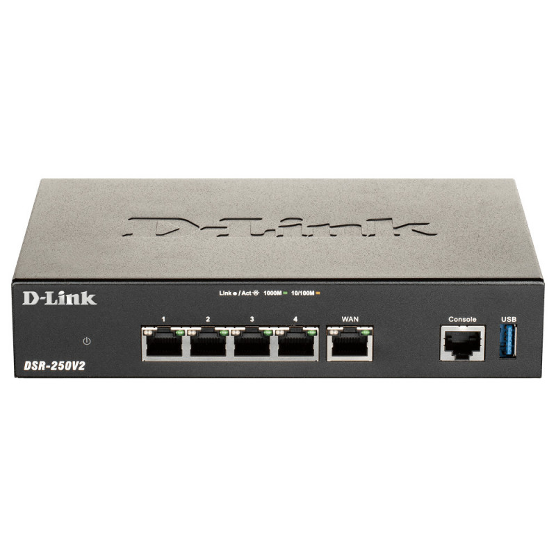 D-Link DSR-250V2 langaton reititin Gigabitti Ethernet Musta